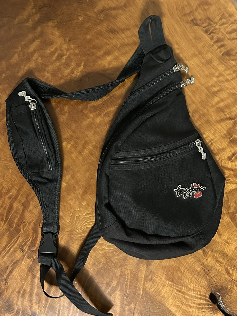 Vintage Y2K Foxy Jeans Cherry Black Sling Bag Backpack - Excellent Condition!